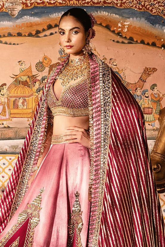 Pink Gajji Silk Beads Embroidered Lehenga Set - Image 4