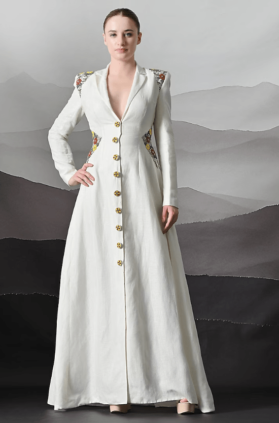 Ivory Linen Embroidered Maxi Dress