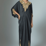 Black Crinkle Satin Cutdana & Seep Work Kaftan