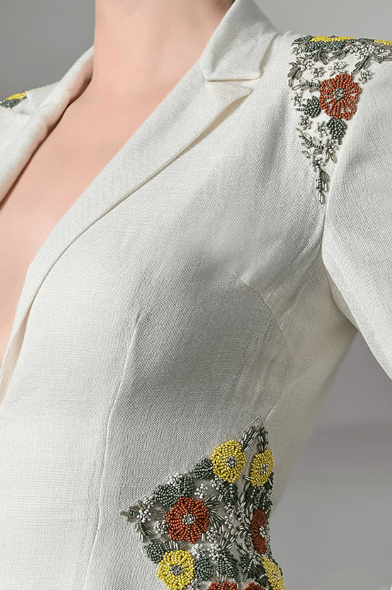 Ivory Linen Embroidered Maxi Dress - Image 4