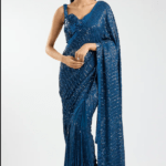 Electric Blue Chiffon Kashti Sequins Embroidered Saree Set