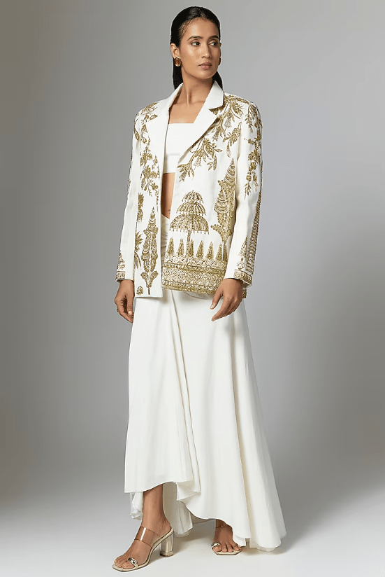 Ivory Crepe Blazer Set