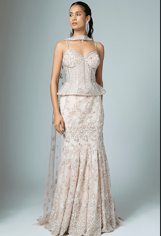Pink Organza Embroidered Mermaid Lehenga Set