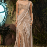 Gold Crinkle Foil Georgette Concept Saree Set