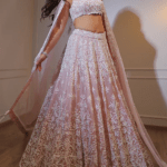 Pink & Ivory Organza Sequins Embroidered Lehenga Set