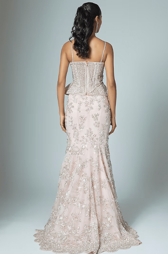 Pink Organza Embroidered Mermaid Lehenga Set - Image 2
