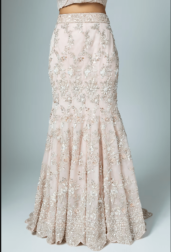 Pink Organza Embroidered Mermaid Lehenga Set - Image 3