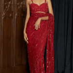 Red Net Saree Set