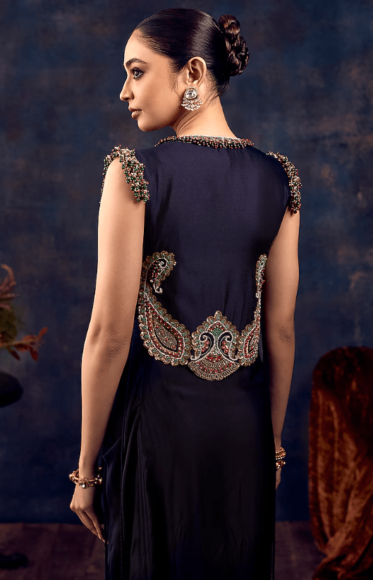 Royal Blue Modal Satin Draped Skirt Set - Image 2