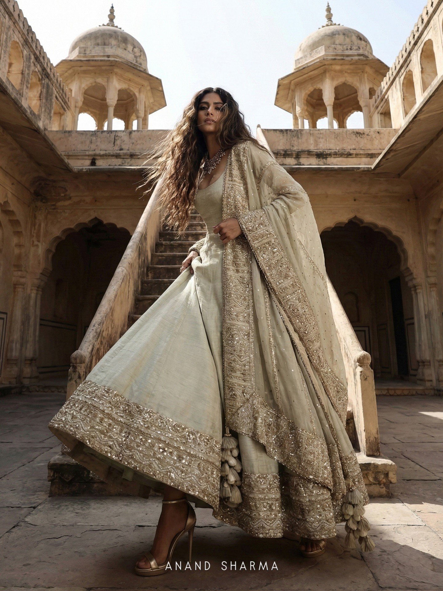 Cream color anarkali with zari work - Image 2