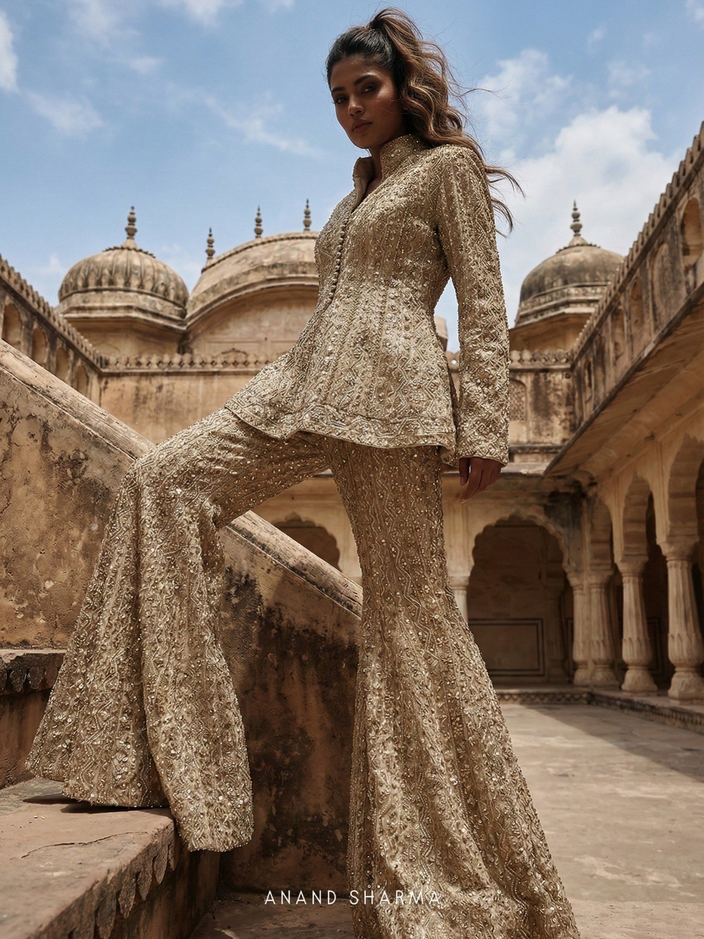 Golden color sharara with zari work - Image 5