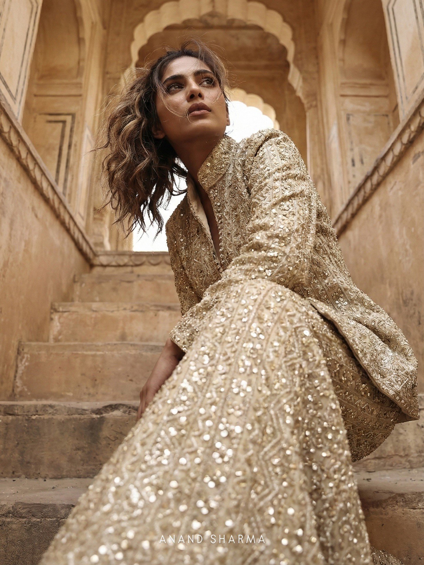 Golden color sharara with zari work - Image 2