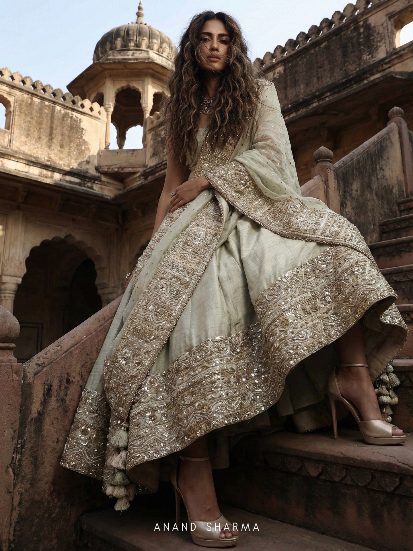 Cream color anarkali with zari work - Image 3