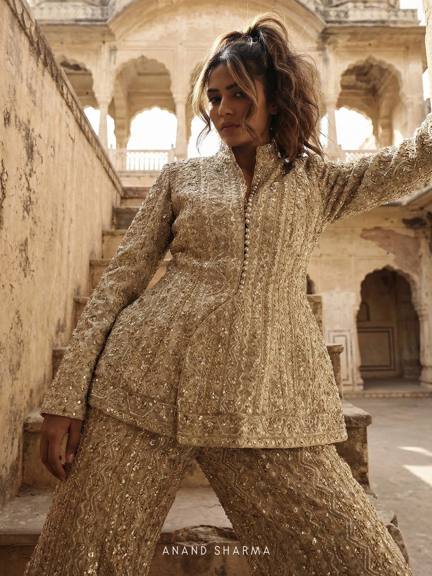 Golden color sharara with zari work - Image 4