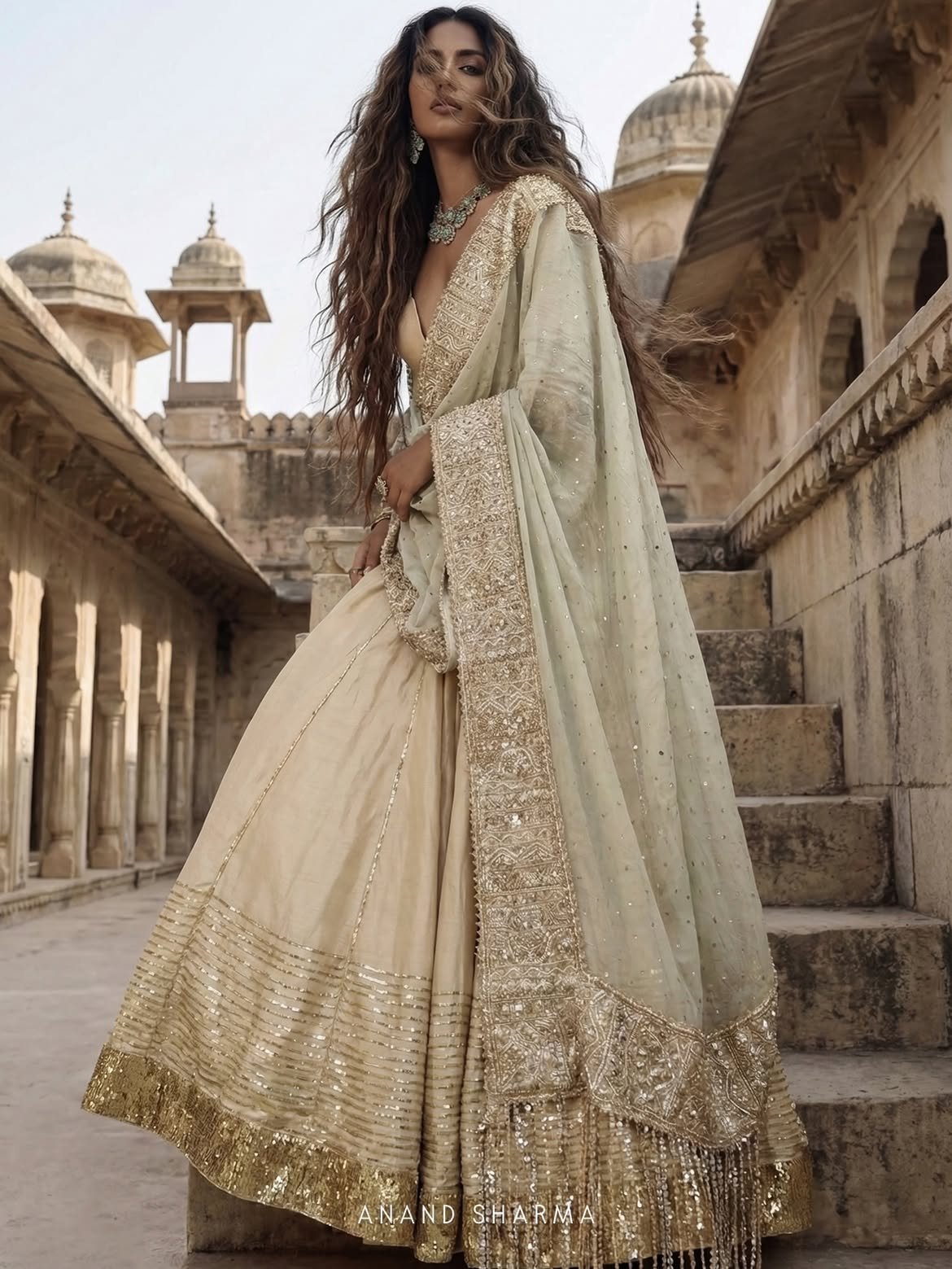 Cream color lehenga with zari work