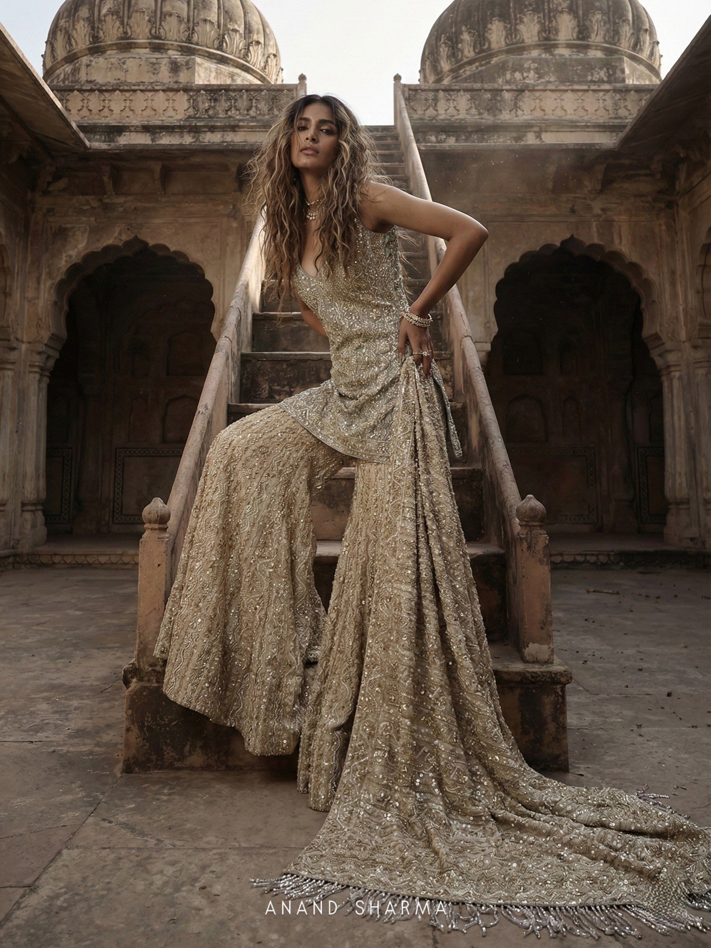 Cream color sharara with zari work