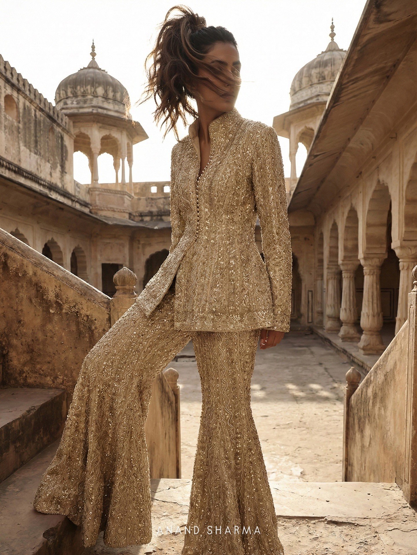 Golden color sharara with zari work - Image 6