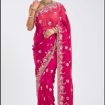 Rani Pink Organza Embroidered Saree Set