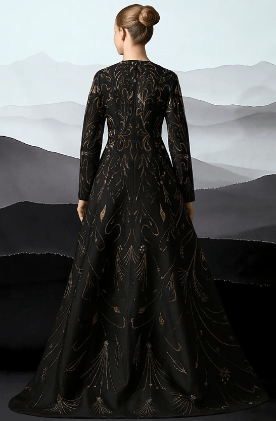 Black Cotton Silk Metallic Embroidered Gown - Image 2