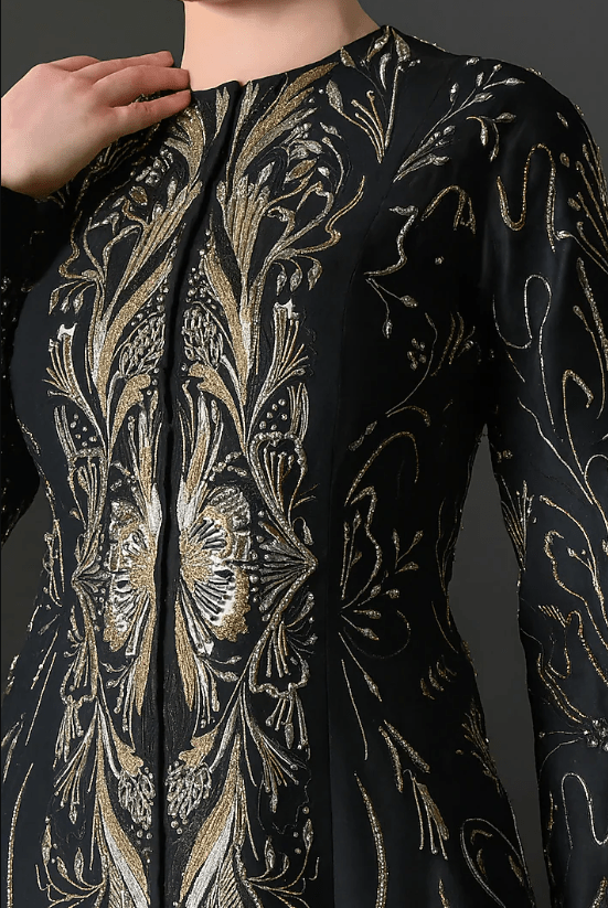 Black Cotton Silk Metallic Embroidered Gown - Image 3