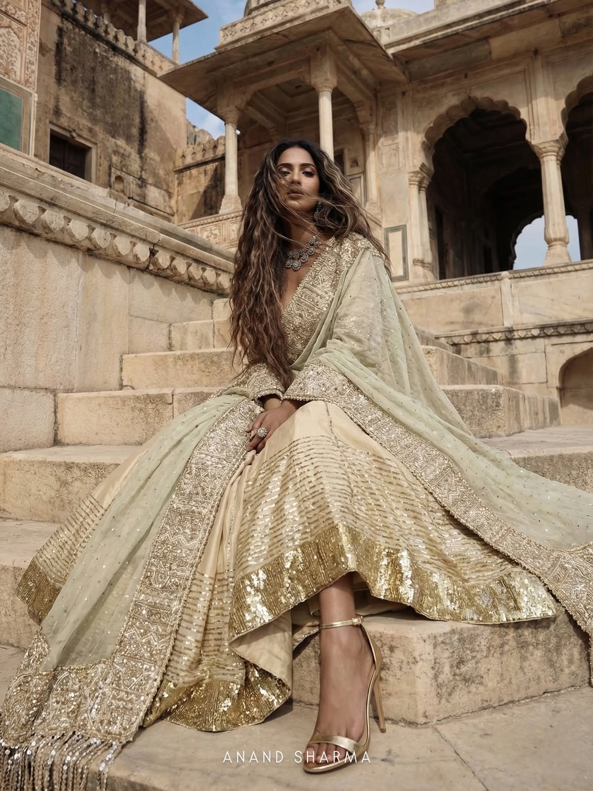 Cream color lehenga with zari work - Image 2