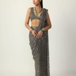 Dark Grey Saree With Mirror work