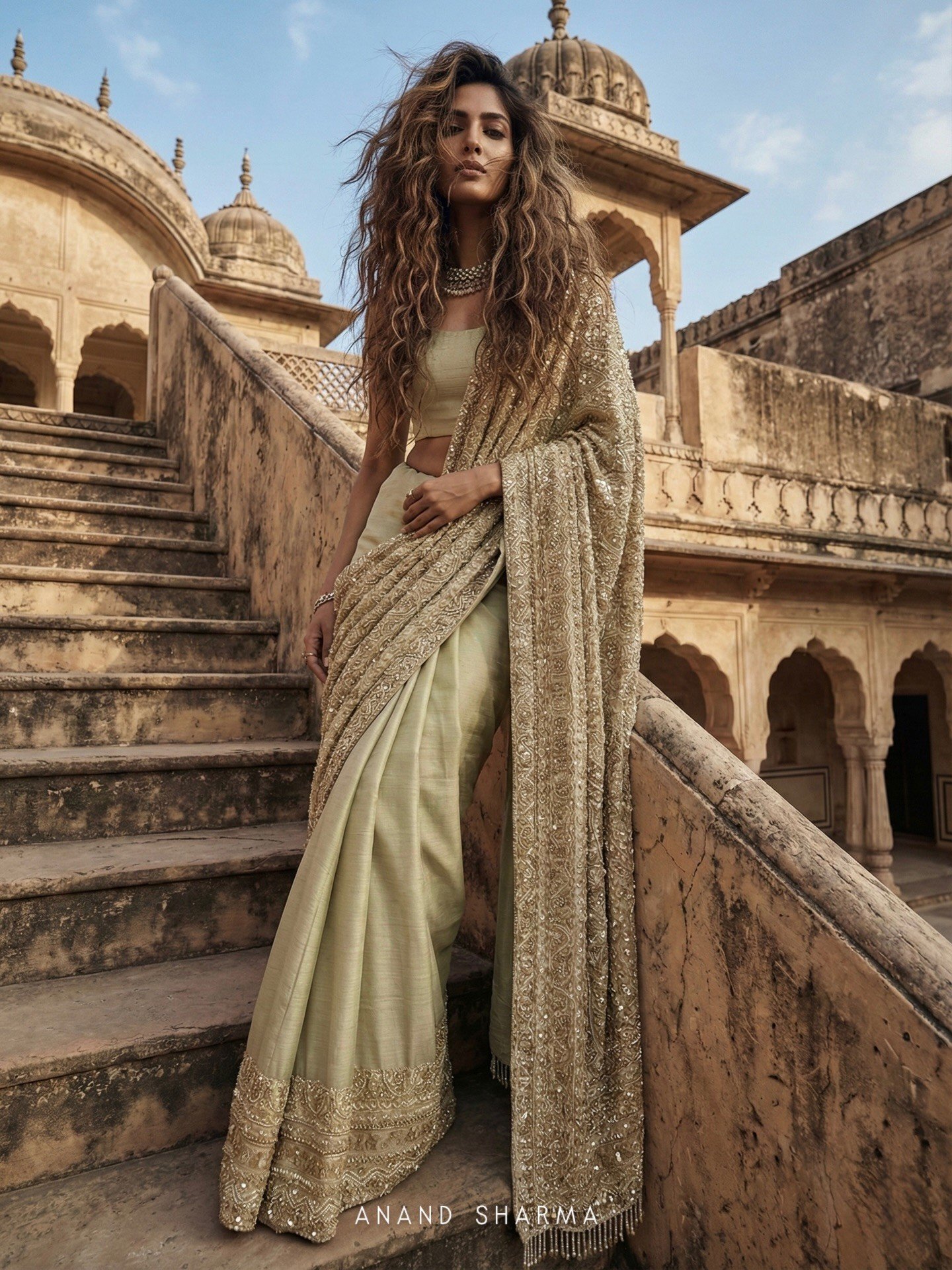 Golden Color Saree With Zari Work - Image 2