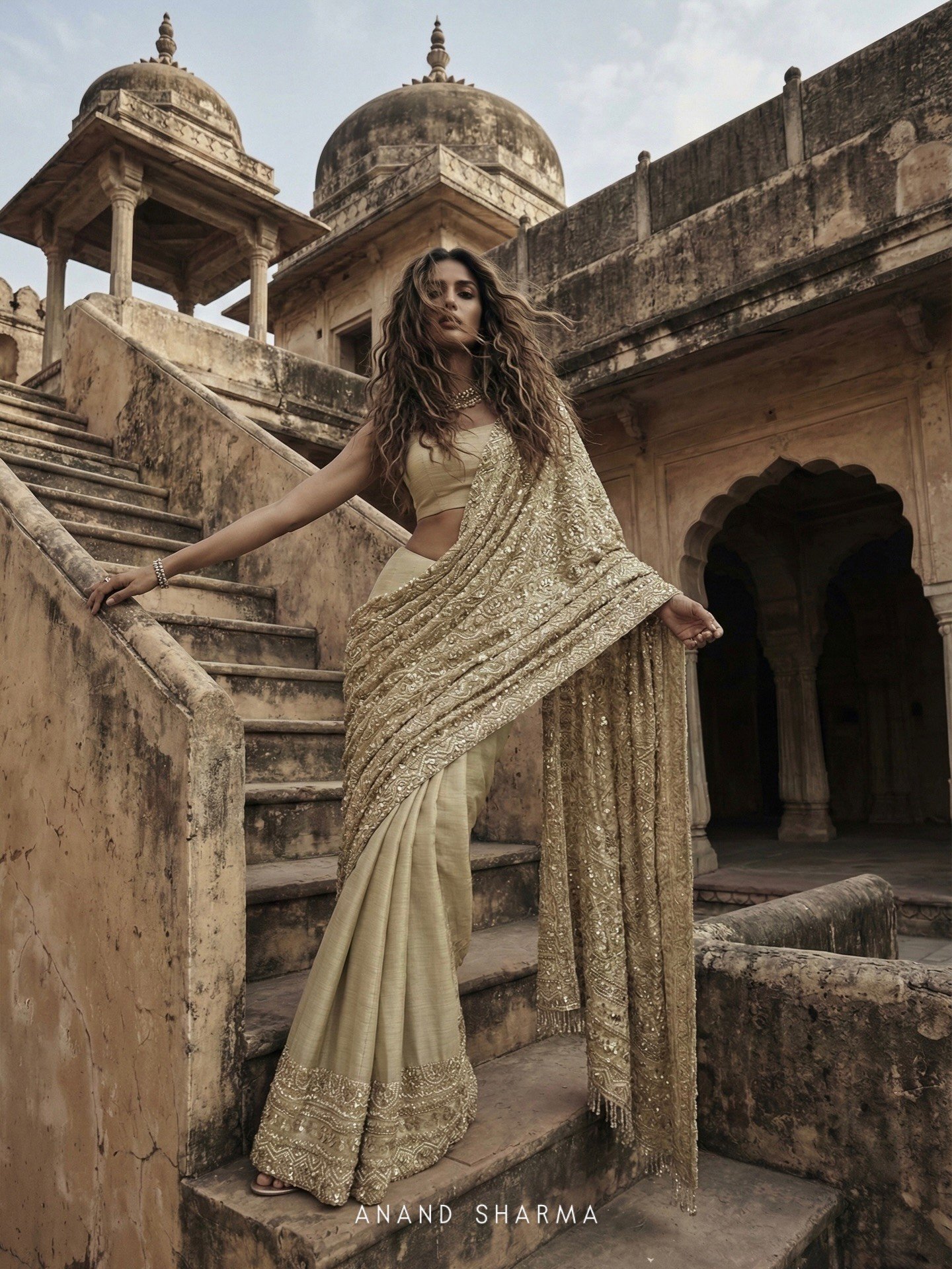 Golden Color Saree With Zari Work
