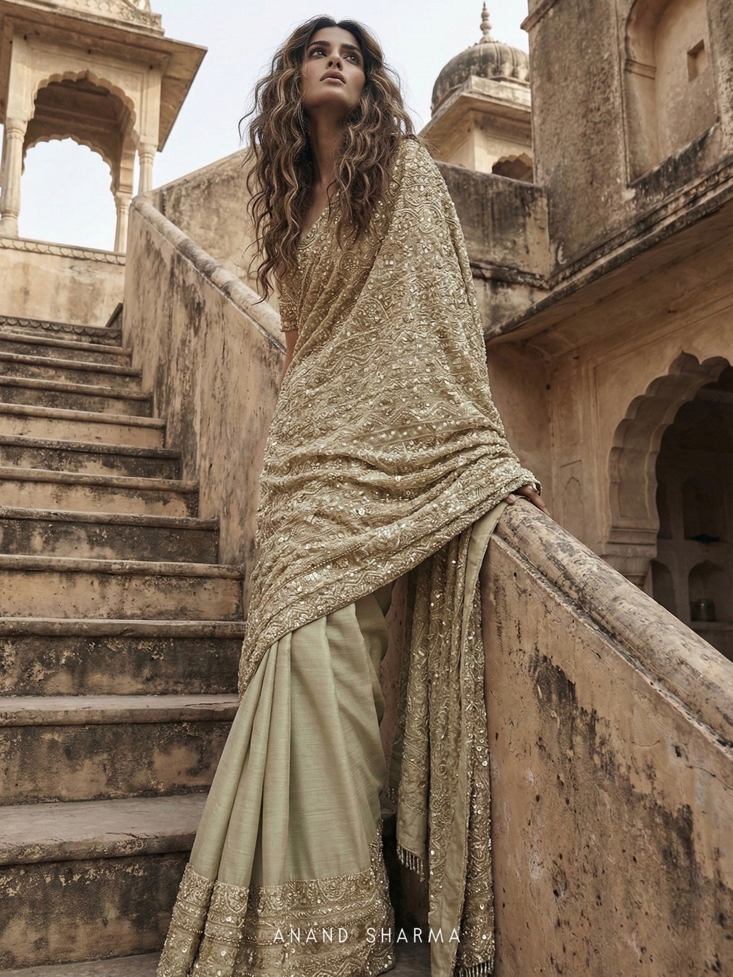 Golden Color Saree With Zari Work - Image 3