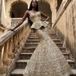 Golden color skirt blouse