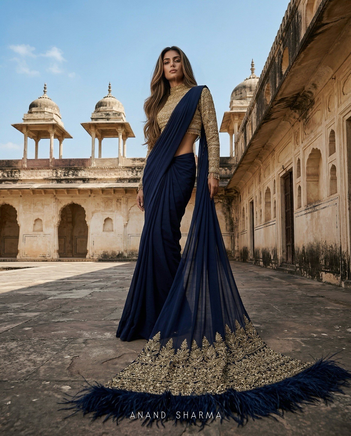 Navy blue color zari work
