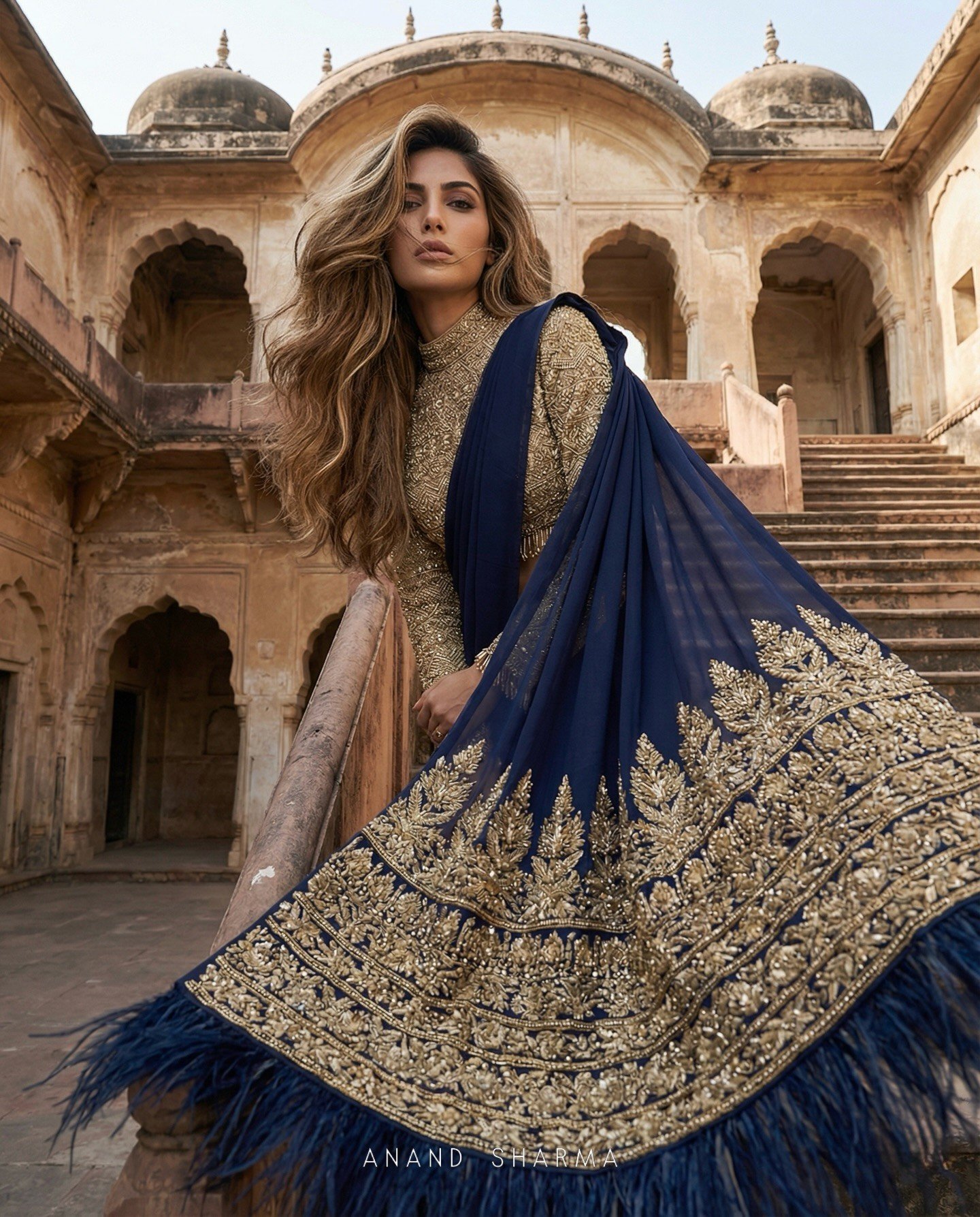 Navy blue color zari work - Image 2