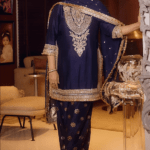Blue Tussar Embroidered Straight Kurta Set