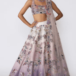 Ivory & Amethyst Raw Silk Applique Embellished Lehenga Set