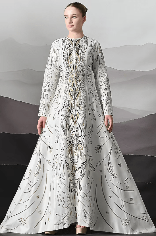 Ivory Cotton Silk Metallic Embroidered Gown