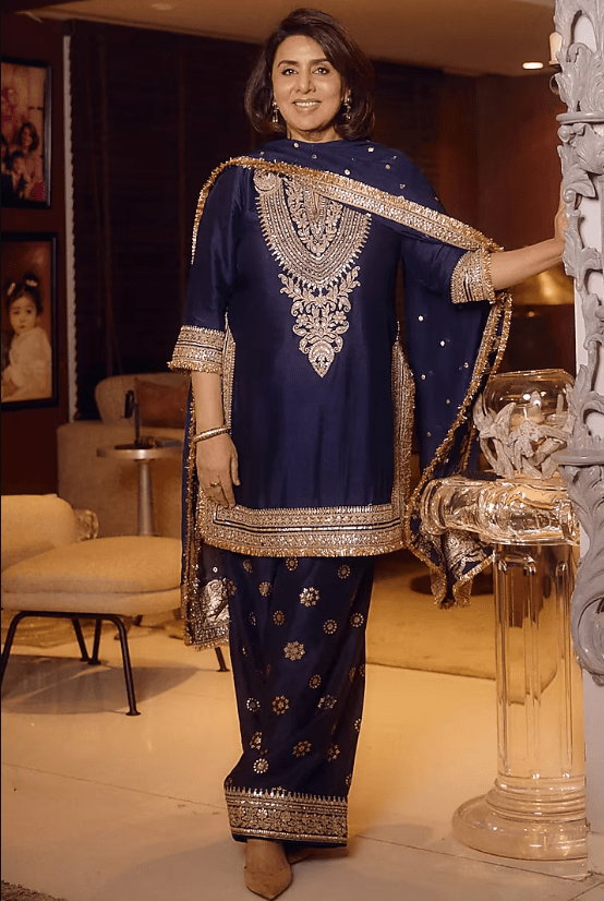 Blue Tussar Embroidered Straight Kurta Set