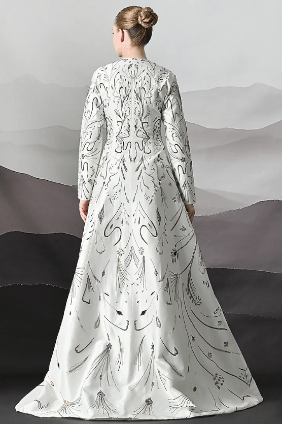 Ivory Cotton Silk Metallic Embroidered Gown - Image 2