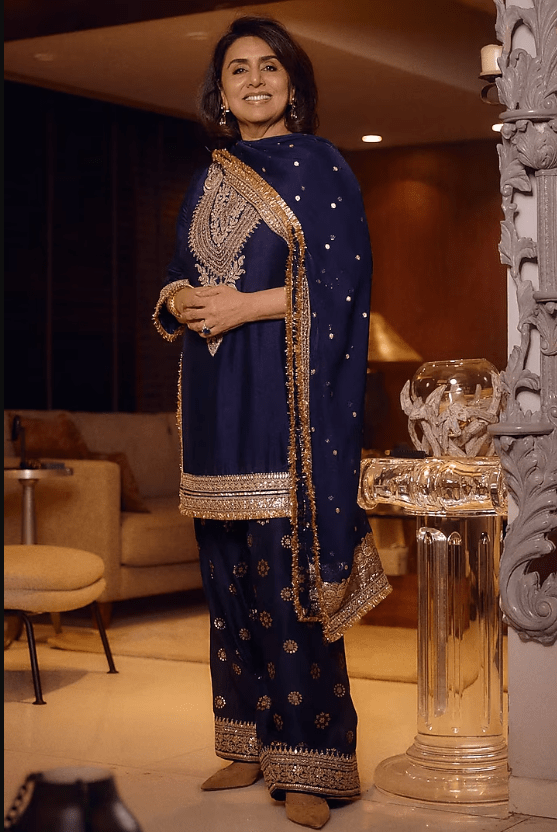 Blue Tussar Embroidered Straight Kurta Set - Image 3