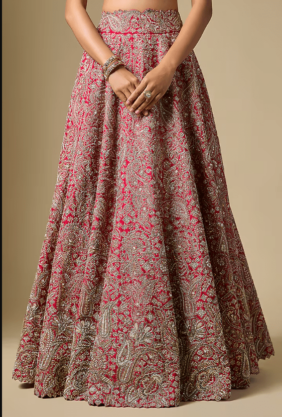 Red Raw Silk Embroidered Lehenga Set - Image 3