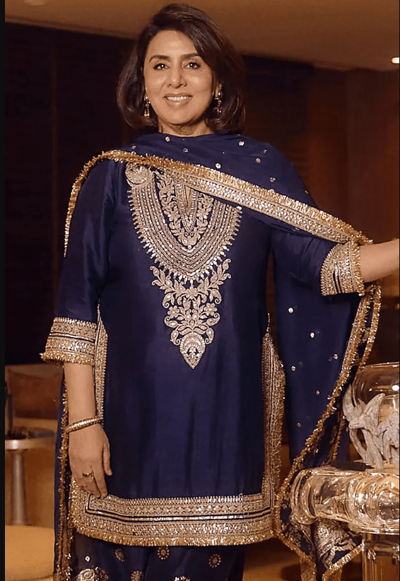 Blue Tussar Embroidered Straight Kurta Set - Image 4