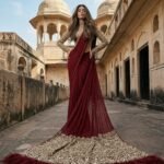 Wine color saree with zari work