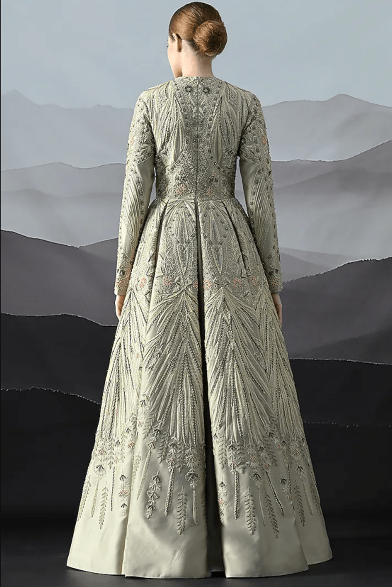Grey Cotton Silk Motif Embroidered Structured Gown - Image 2
