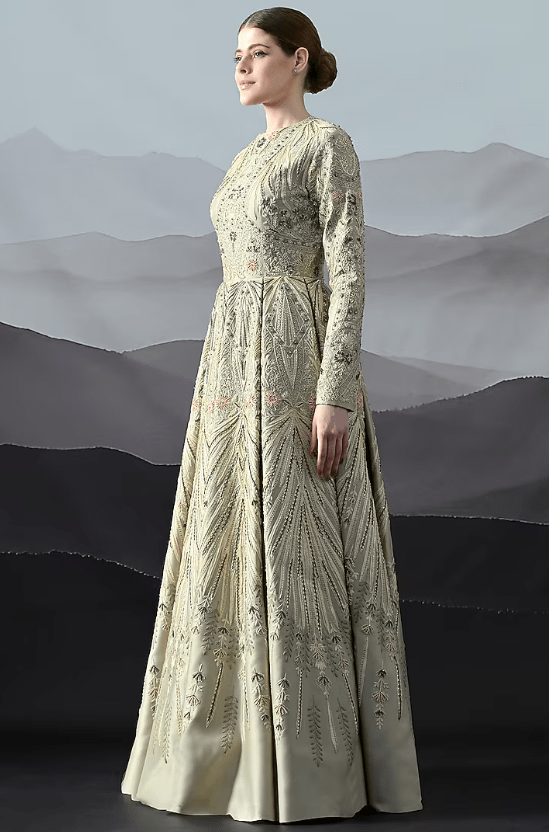 Grey Cotton Silk Motif Embroidered Structured Gown - Image 3