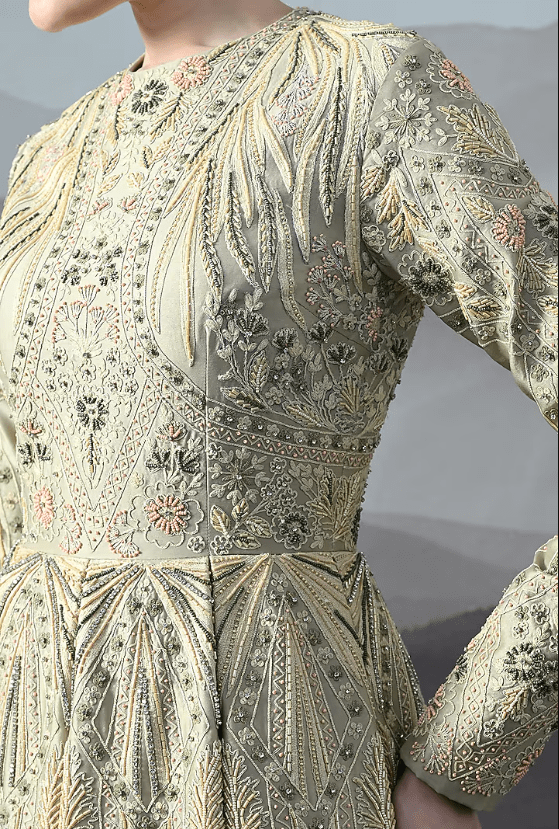 Grey Cotton Silk Motif Embroidered Structured Gown - Image 4