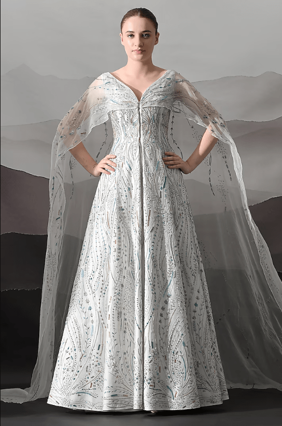 Pearl White Organza Hand Embroidered Structured Gown
