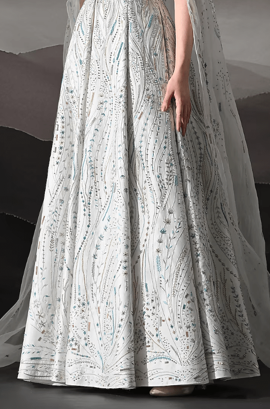 Pearl White Organza Hand Embroidered Structured Gown - Image 3