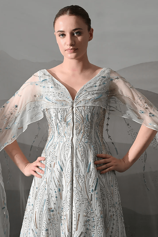 Pearl White Organza Hand Embroidered Structured Gown - Image 4