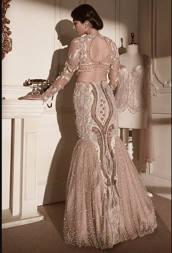 Beige Gold Tulle 3D Embellished Lehenga Set - Image 2