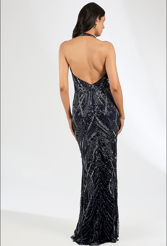 Blue Italian Tulle Crystal Embroidered Gown - Image 2