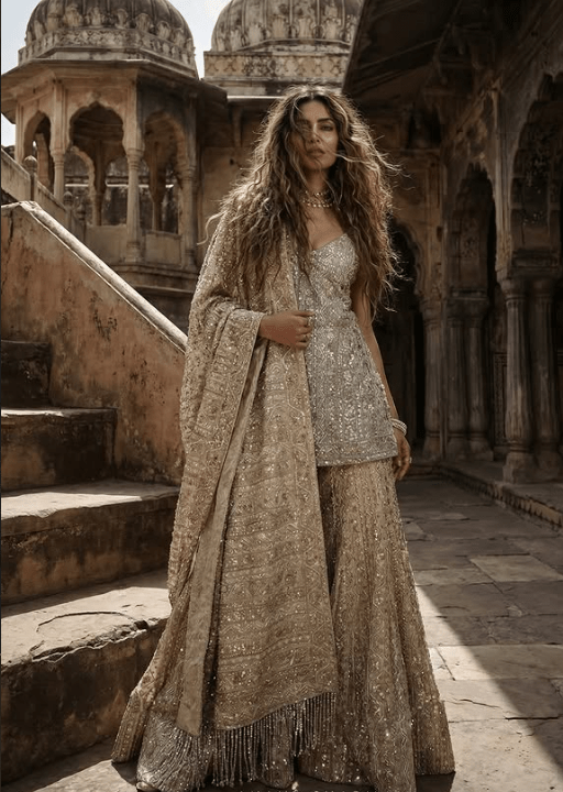 Cream color sharara with zari work - Image 2